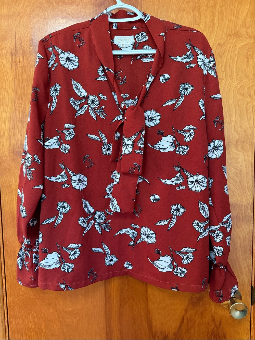 Mudpie Rust Red Floral Tie-Neck Blouse